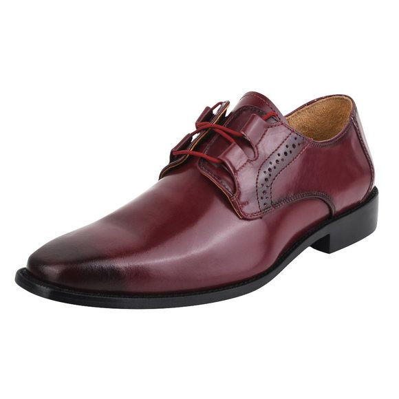 LIBERTYZENO Mens Oxford Burnished Toe Lace Up Genuine Leather Dress Shoes